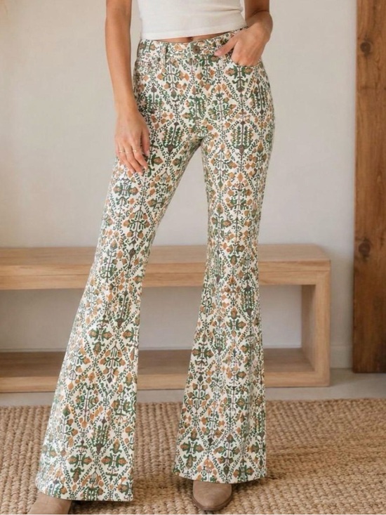 Wrangler Denim - Wrangler White Pants with Green and Tan Floral Print